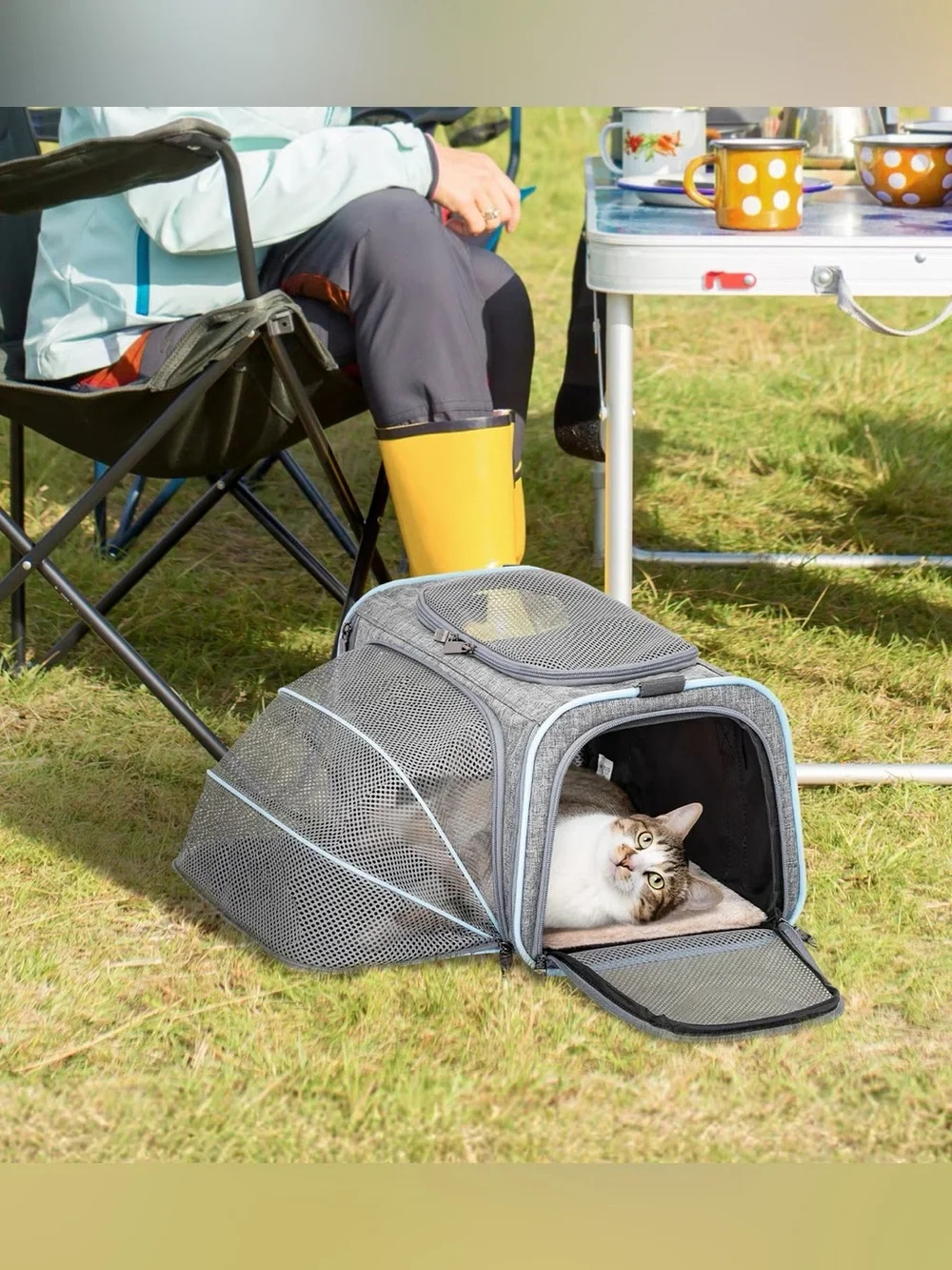 GRAY EXPANDABLE PET CARRIER WITH REMOVABLE LINING SOFT